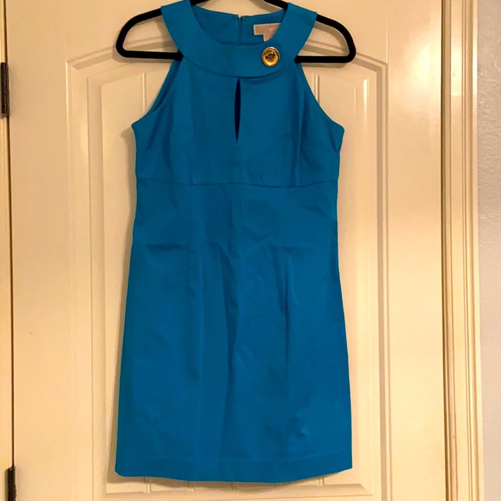 Cute Michael Kors Teal Dress with Keyhole Neckline and Gold Button